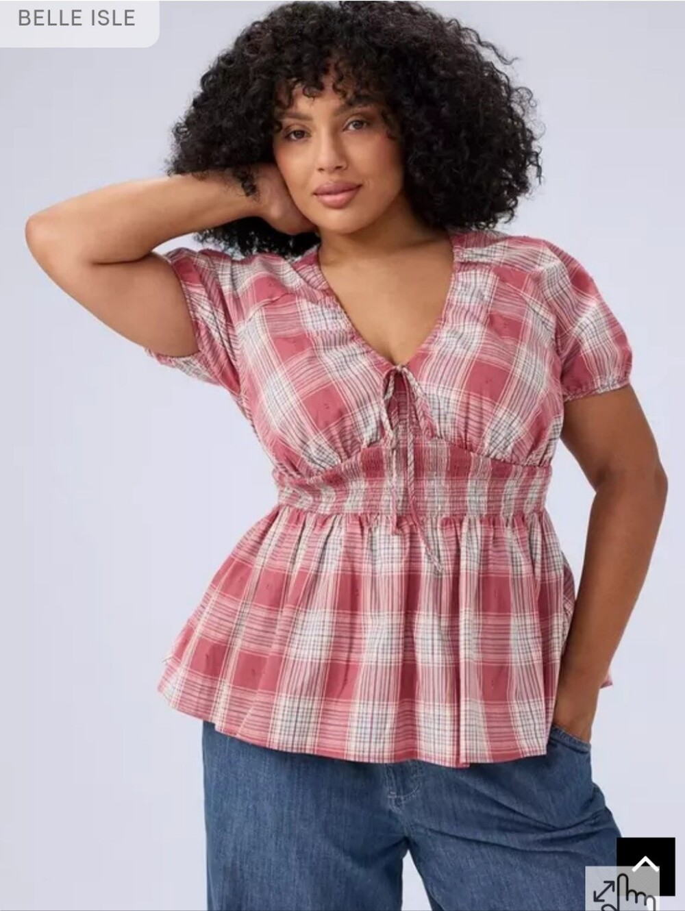 Torrid Women's Pink Plaid Smocked Peplum Top